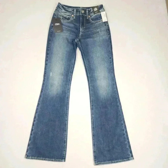 Silver Jeans Denim - Silver Jean Co. Womens Suki Curvy Fit Mid Rise Bootcut 26x31 Indigo Distress NWT
